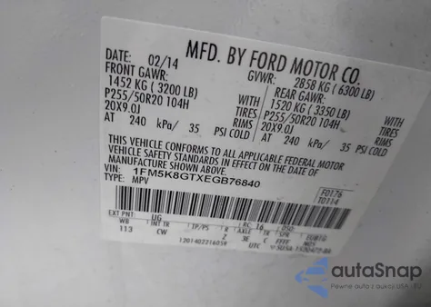 2014 Ford Explorer Sport from USA, damaged, VIN 1FM5K8GTXEGB76840